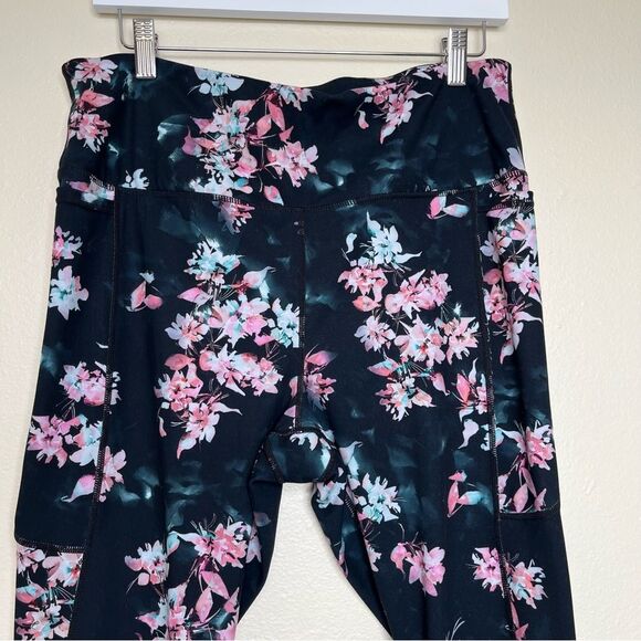 Gaiam Om Hiri Salutation High Waist Black Floral 7/8 Pockets Leggings Women XL - Picture 5 of 15